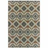 5' x 7' Gray Geometric Stain Resistant Indoor Outdoor Area Rug