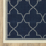 2' X 8' Blue and Ivory Geometric Stain Resistant Indoor Outdoor Area Rug