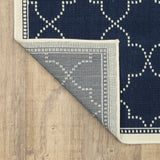 2' X 8' Blue and Ivory Geometric Stain Resistant Indoor Outdoor Area Rug