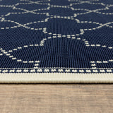 2' X 4' Blue and Ivory Geometric Stain Resistant Indoor Outdoor Area Rug