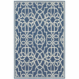 9' X 13' Blue and Ivory Geometric Stain Resistant Indoor Outdoor Area Rug