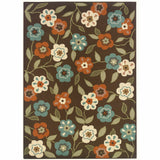 2' X 4' Brown and Ivory Floral Stain Resistant Indoor Outdoor Area Rug