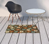 2' X 4' Brown and Ivory Floral Stain Resistant Indoor Outdoor Area Rug