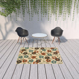 5' x 8' Brown and Ivory Floral Stain Resistant Indoor Outdoor Area Rug