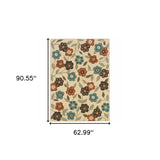 5' x 8' Brown and Ivory Floral Stain Resistant Indoor Outdoor Area Rug