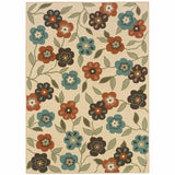 8' x 11' Brown and Ivory Floral Stain Resistant Indoor Outdoor Area Rug