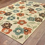 8' x 11' Brown and Ivory Floral Stain Resistant Indoor Outdoor Area Rug