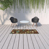 8' Runner Brown Floral Stain Resistant Indoor Outdoor Runner Rug