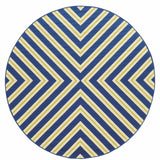 8' x 8' Blue and Ivory Round Geometric Stain Resistant Indoor Outdoor Area Rug