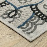 10' x 13' Blue and Beige Geometric Stain Resistant Indoor Outdoor Area Rug