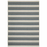 8' x 10' Blue and Beige Geometric Stain Resistant Indoor Outdoor Area Rug