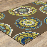 2' X 4' Brown Floral Medallion Stain Resistant Indoor Outdoor Area Rug