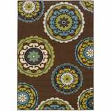 5' x 8' Brown Floral Medallion Stain Resistant Indoor Outdoor Area Rug