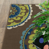 5' x 8' Brown Floral Medallion Stain Resistant Indoor Outdoor Area Rug