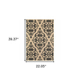 2' x 3' Beige and Black Oriental Stain Resistant Indoor Outdoor Area Rug