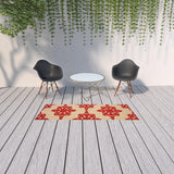 2' X 8' Red Oriental Stain Resistant Indoor Outdoor Area Rug