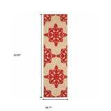 2' X 8' Red Oriental Stain Resistant Indoor Outdoor Area Rug