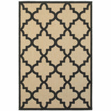 2' x 3' Beige and Black Geometric Stain Resistant Indoor Outdoor Area Rug