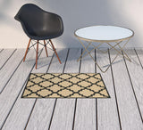 2' x 3' Beige and Black Geometric Stain Resistant Indoor Outdoor Area Rug