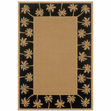 7' x 10' Beige and Black Stain Resistant Indoor Outdoor Area Rug