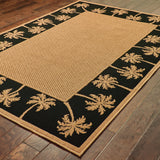 7' x 10' Beige and Black Stain Resistant Indoor Outdoor Area Rug