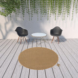 8' x 8' Beige and Black Round Stain Resistant Indoor Outdoor Area Rug