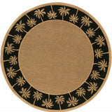 8' x 8' Beige and Black Round Stain Resistant Indoor Outdoor Area Rug