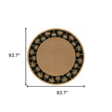 8' x 8' Beige and Black Round Stain Resistant Indoor Outdoor Area Rug