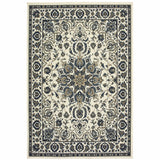 4' x 6' Ivory and Blue Oriental Stain Resistant Indoor Outdoor Area Rug