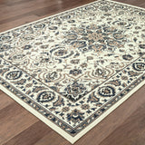 4' x 6' Ivory and Blue Oriental Stain Resistant Indoor Outdoor Area Rug