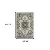 5' x 8' Ivory and Blue Oriental Stain Resistant Indoor Outdoor Area Rug