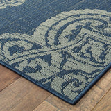 7' x 10' Blue Oriental Stain Resistant Indoor Outdoor Area Rug