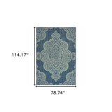 7' x 10' Blue Oriental Stain Resistant Indoor Outdoor Area Rug