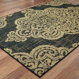 2' X 4' Black and Tan Oriental Stain Resistant Indoor Outdoor Area Rug