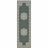 2' X 8' Gray and Ivory Oriental Stain Resistant Indoor Outdoor Area Rug