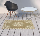 2' X 4' Tan Oriental Stain Resistant Indoor Outdoor Area Rug