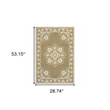 2' X 4' Tan Oriental Stain Resistant Indoor Outdoor Area Rug