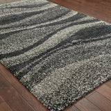 8' Black and Gray Abstract Shag Power Loom Runner Rug