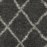 2' X 8' Charcoal And Grey Geometric Shag Power Loom Stain Resistant Runner Rug