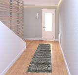 8' Black and Gray Geometric Shag Power Loom Runner Rug