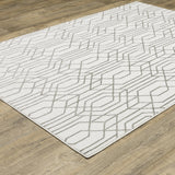 10' X 13' White And Grey Geometric Power Loom Stain Resistant Area Rug