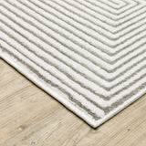 10' X 13' White And Grey Geometric Power Loom Stain Resistant Area Rug