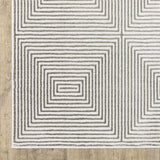 10' X 13' Grey And White Geometric Power Loom Stain Resistant Area Rug