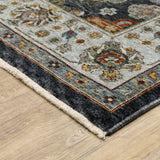 2' X 8' Blue And Ivory Oriental Power Loom Runner Rug With Fringe