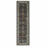 2' X 8' Blue And Beige Oriental Power Loom Runner Rug With Fringe
