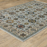8' Blue And Ivory Oriental Power Loom Runner Rug With Fringe