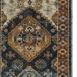 10' X 13' Blue Beige Grey Green Yellow And Rust Oriental Power Loom Stain Resistant Area Rug With Fringe