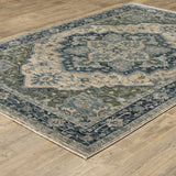 2' X 8' Blue And Beige Oriental Power Loom Runner Rug With Fringe