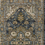 10' X 13' Blue Grey Beige Tan Green And Gold Oriental Power Loom Stain Resistant Area Rug With Fringe