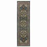 8' Blue and Green Oriental Power Loom Runner Rug